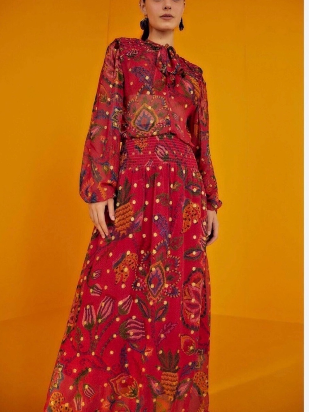 FARM Rio Red Floral Paisley Tie-Neck Maxi Dress - Picture 4 of 8